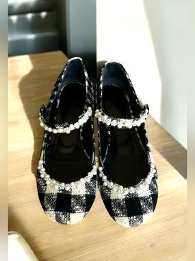 Simone Rocha Mary Jane Tweed Pearl Flats